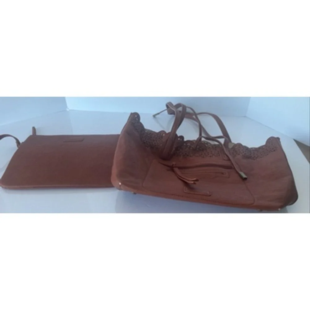 American West Bandana Tote Bag Brown Faux Leather Laser Cut Purse